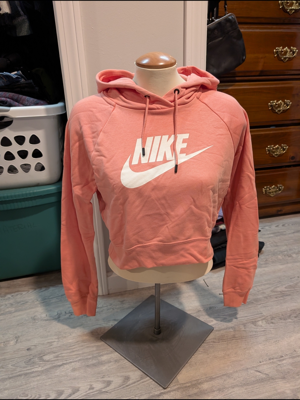 Nike Coral Pink Cropped Hoodie with White Swoosh